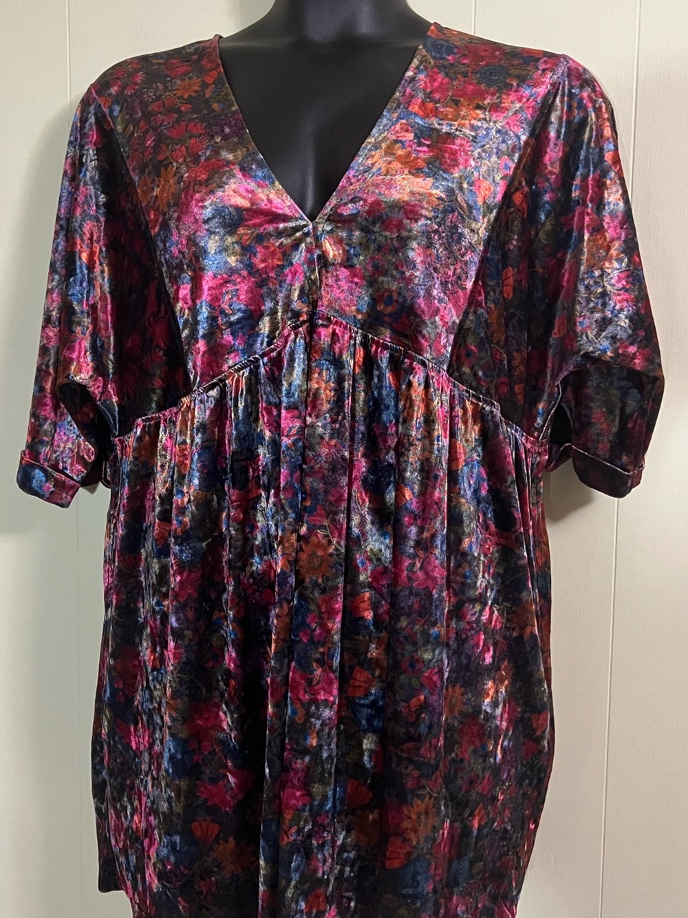 Natural Life Stella Velvet Floral Babydoll Dress Boho Sz XL